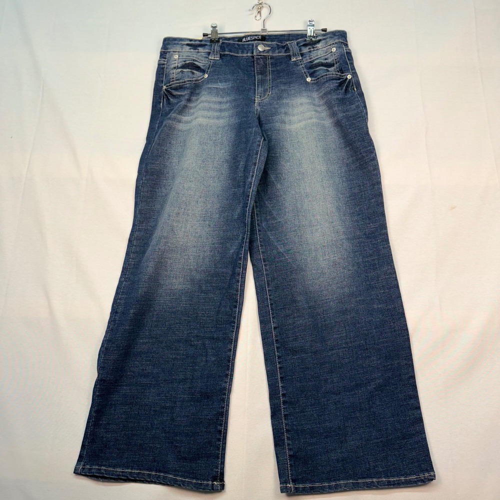 Blue Spice Low Rise Wide Leg Jeans Medium Wash Y2K Denim Size 13 NEW